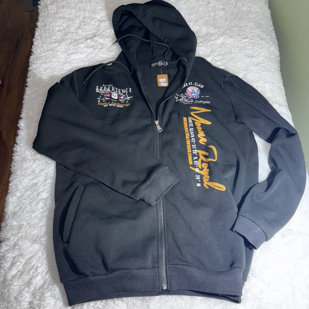 HHGKEQ Zip Up Hoodie Mens XXL Black Excellent Naval Experience Marine Royal